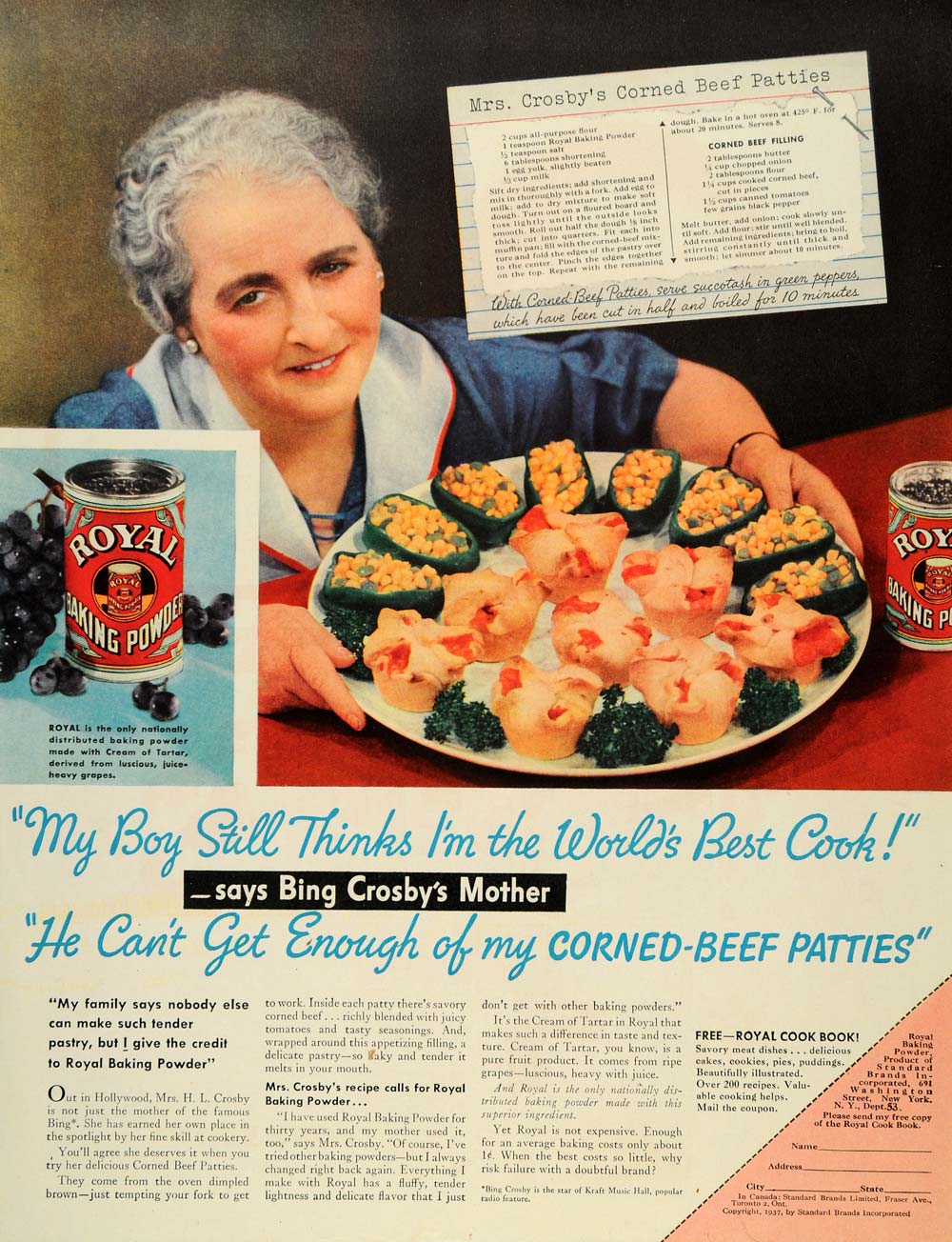 1937 Ad Royal Baking Powder Corned Beef Patties Recipe Appetizer Meal Food PR2