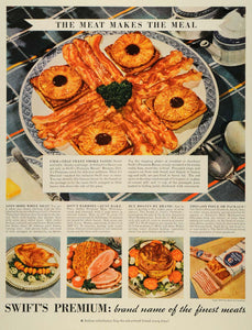 1937 Ad Swift's Premium Bacon Ham Processed Meats Meals Food Roasted Chicken PR2