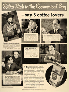 1936 Ad Chase Sanborn Dated Coffee Drinkers Ground Bag Hot Beverage Drink PR2