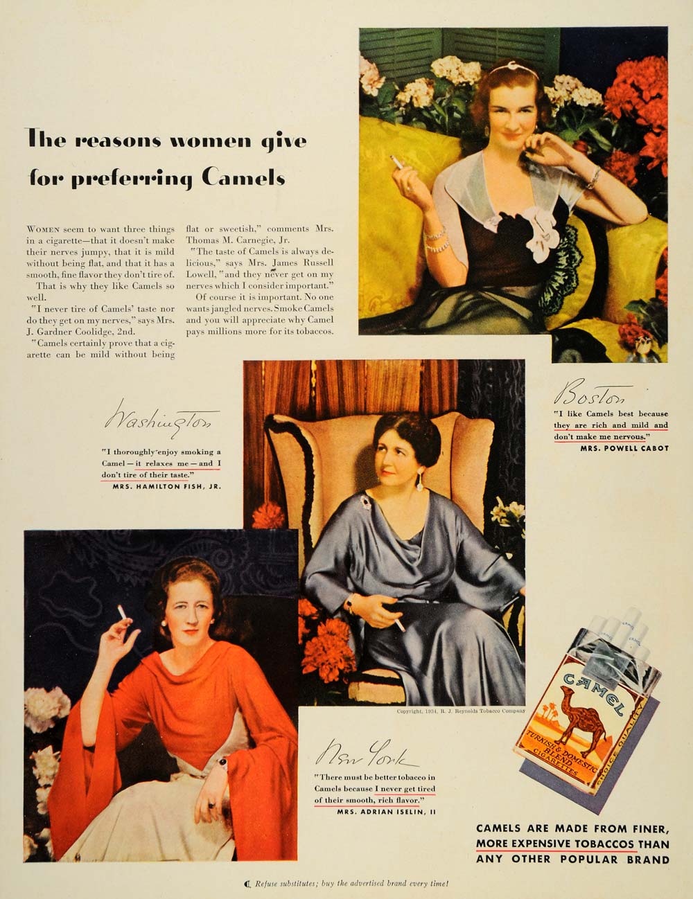 1934 Ad Camel Cigarettes R J Reynolds Tobacco Products P Cabot Women Smoking PR2