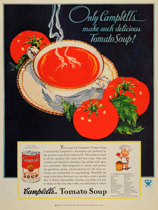 1933 Ad Campbell's Condensed Tomato Soup Can Varieties Souper Kid Dish Meal PR2