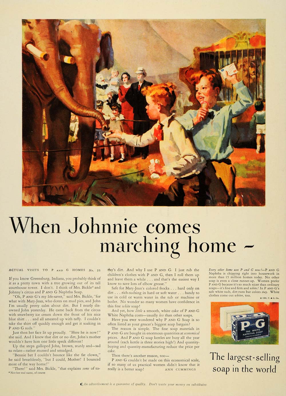 1931 Ad P&G White Naptha Soap Johnnie Mary-Jean Bickle Circus Animals PR2