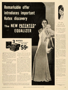 1933 Ad Kotex Patented Equalizer Feminine Products - ORIGINAL ADVERTISING PR2