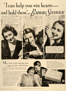 1934 Ad Lux Toilet Soap Barbara Stanwyk Actress Comic - ORIGINAL ADVERTISING PR2