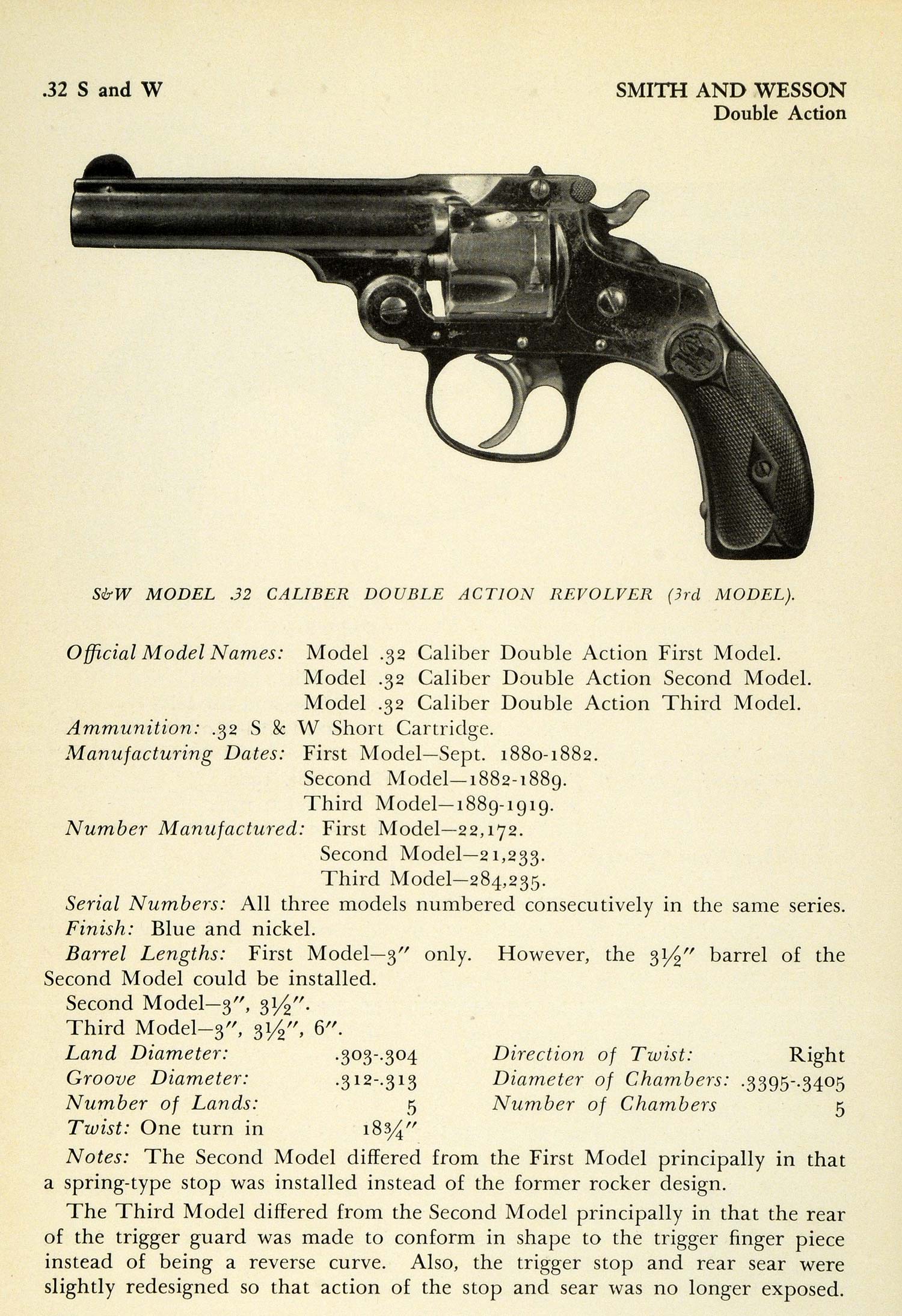 1948 Print .32 Smith Wesson Caliber Double Action Revolver Third Model PR3