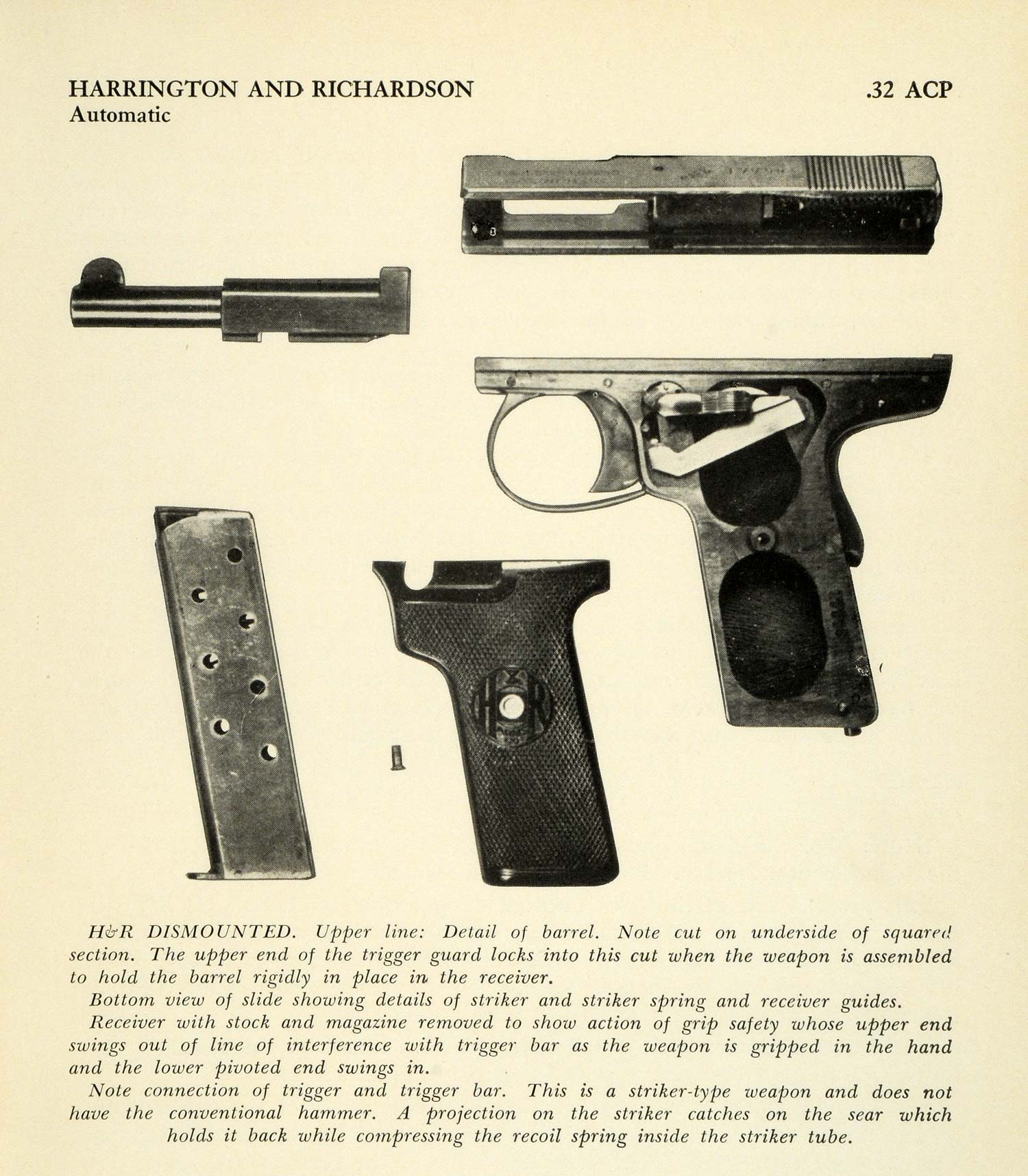 1948 Print .32 ACP Harrington Richardson Automatic Pistol Dismantled Gun PR3