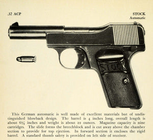 1948 Print .32 ACP Automatic Colt Pistol Cartridge Stock German Handgun PR3