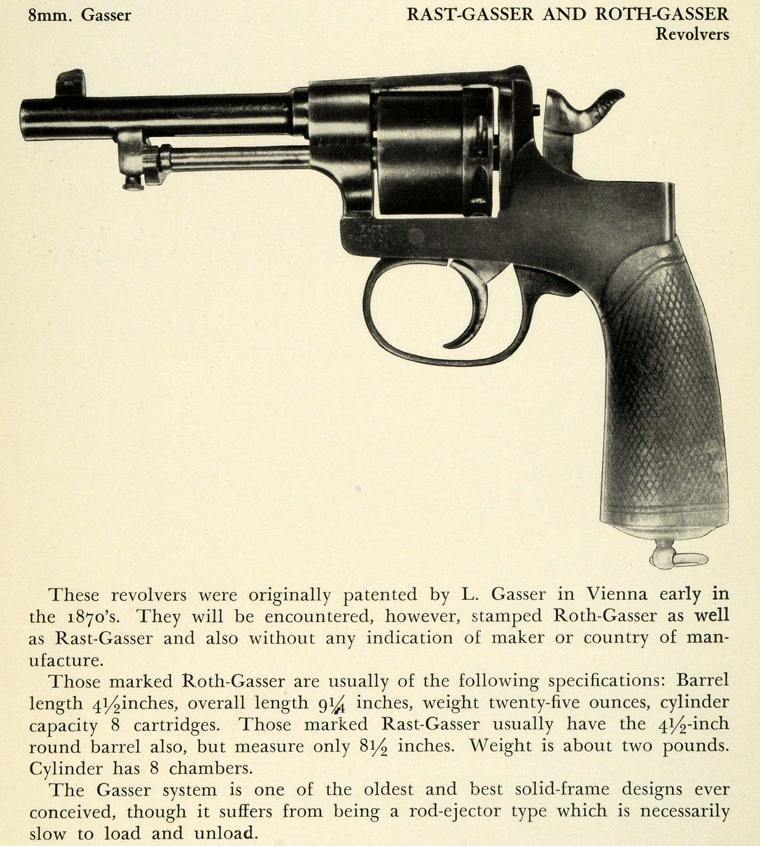 1948 Print 8 mm Rast Roth Gasser Cylinder Revolver Specifications Handguns PR3