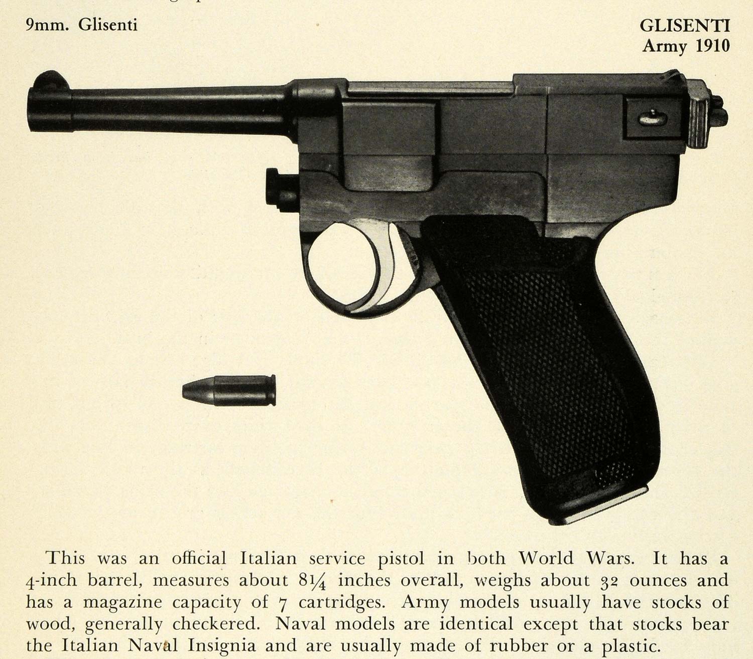 1948 Print 1910 9 mm Army Glisenti Italian Service Pistol Wartime Firearms PR3