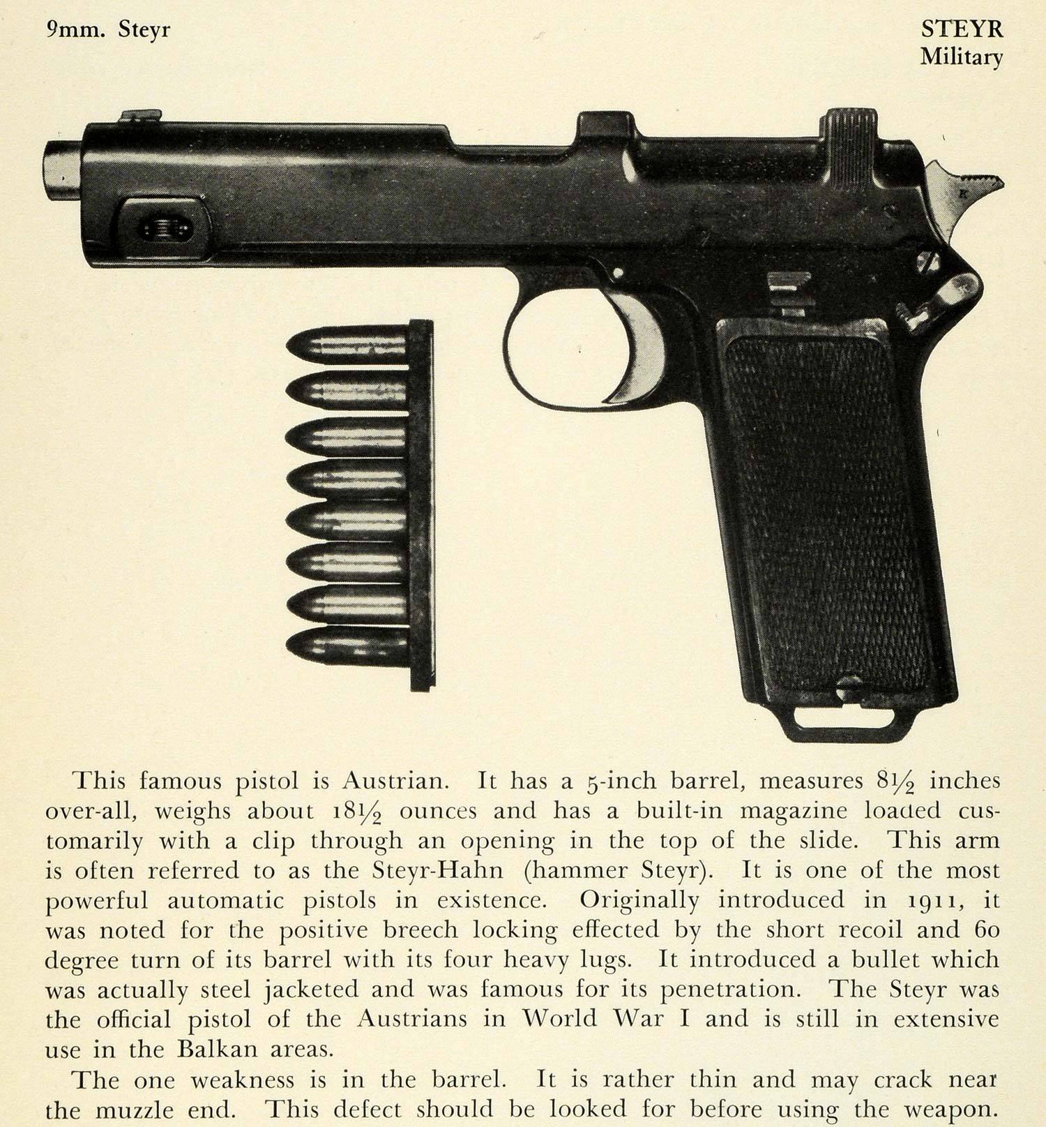 1948 Print 9 mm Steyr Military Pistol Austrian Weapon Balkan Firearm World PR3