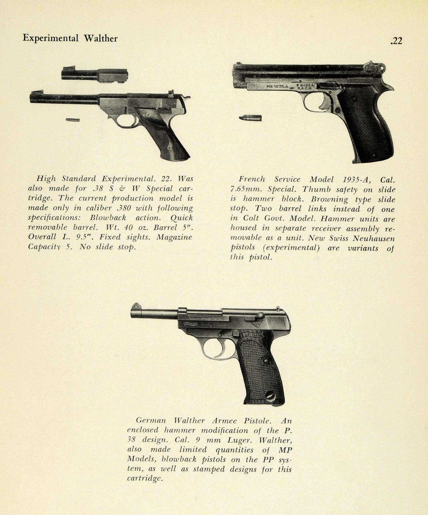 1948 Print Experimental Walther Pistols .22 French Service Model German PR3