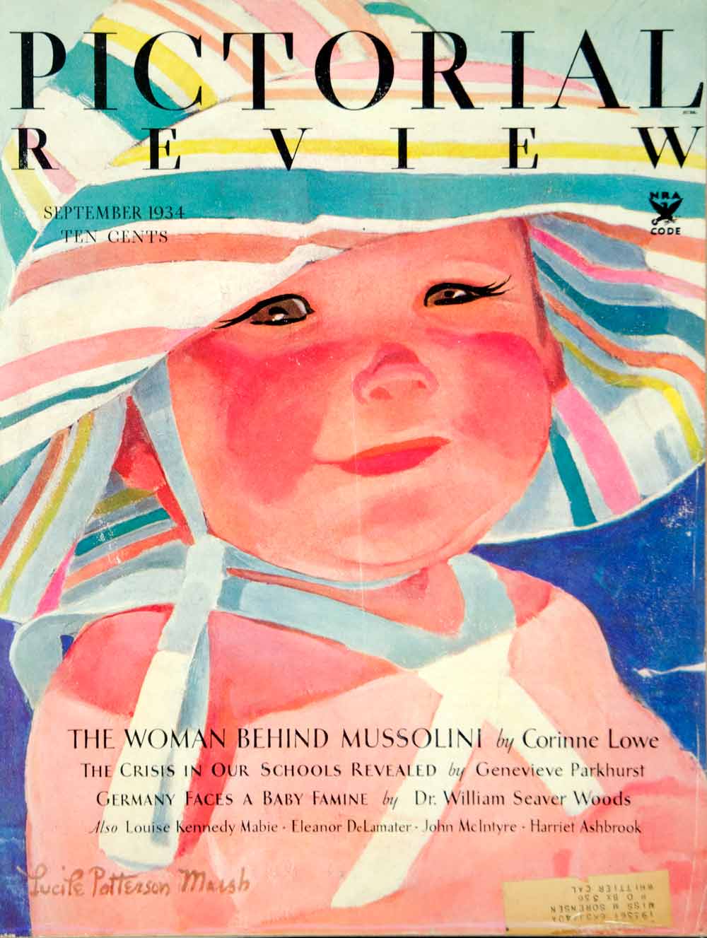 1934 Cover Pictorial Review Lucile Patterson Marsh Art Baby Infant Sunbonnet