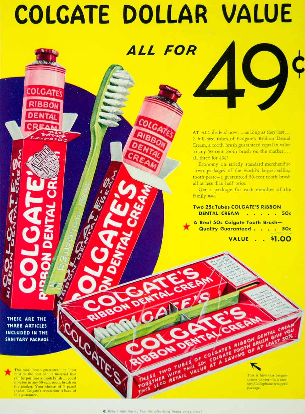 1933 Ad Vintage Colgate Ribbon Dental Cream Toothpaste Dentist Dentist ...