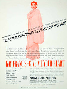 1936 Ad Movie "Give Me Your Heart" Kay Francis George Brent Archie L. Mayo Film