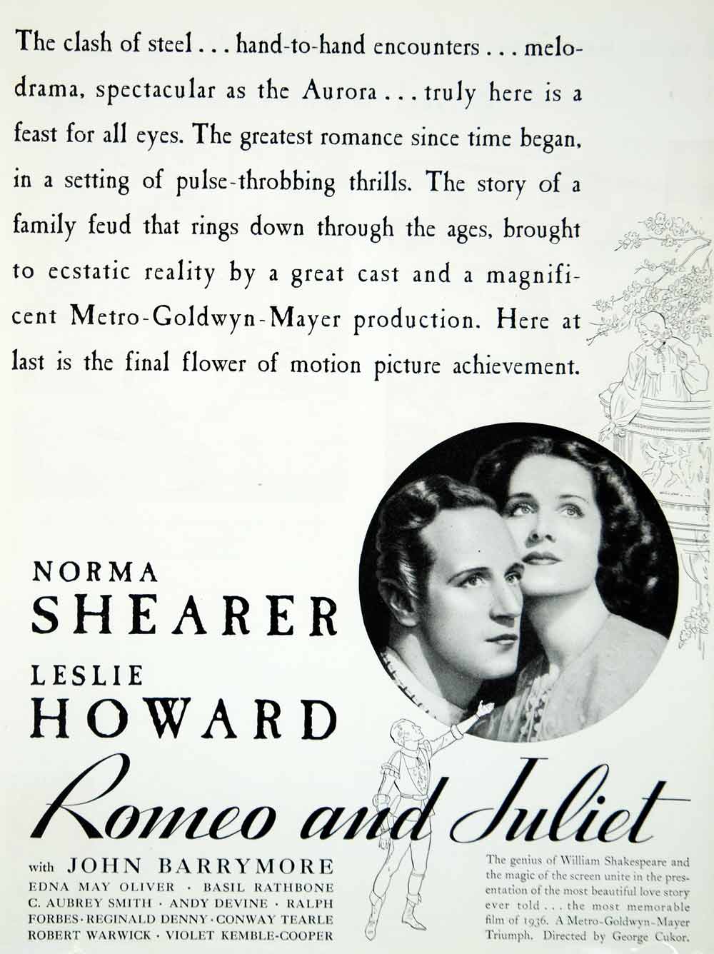 1936 Ad Movie Romeo and Juliet George Cukor Norma Shearer Leslie Howard MGM Film