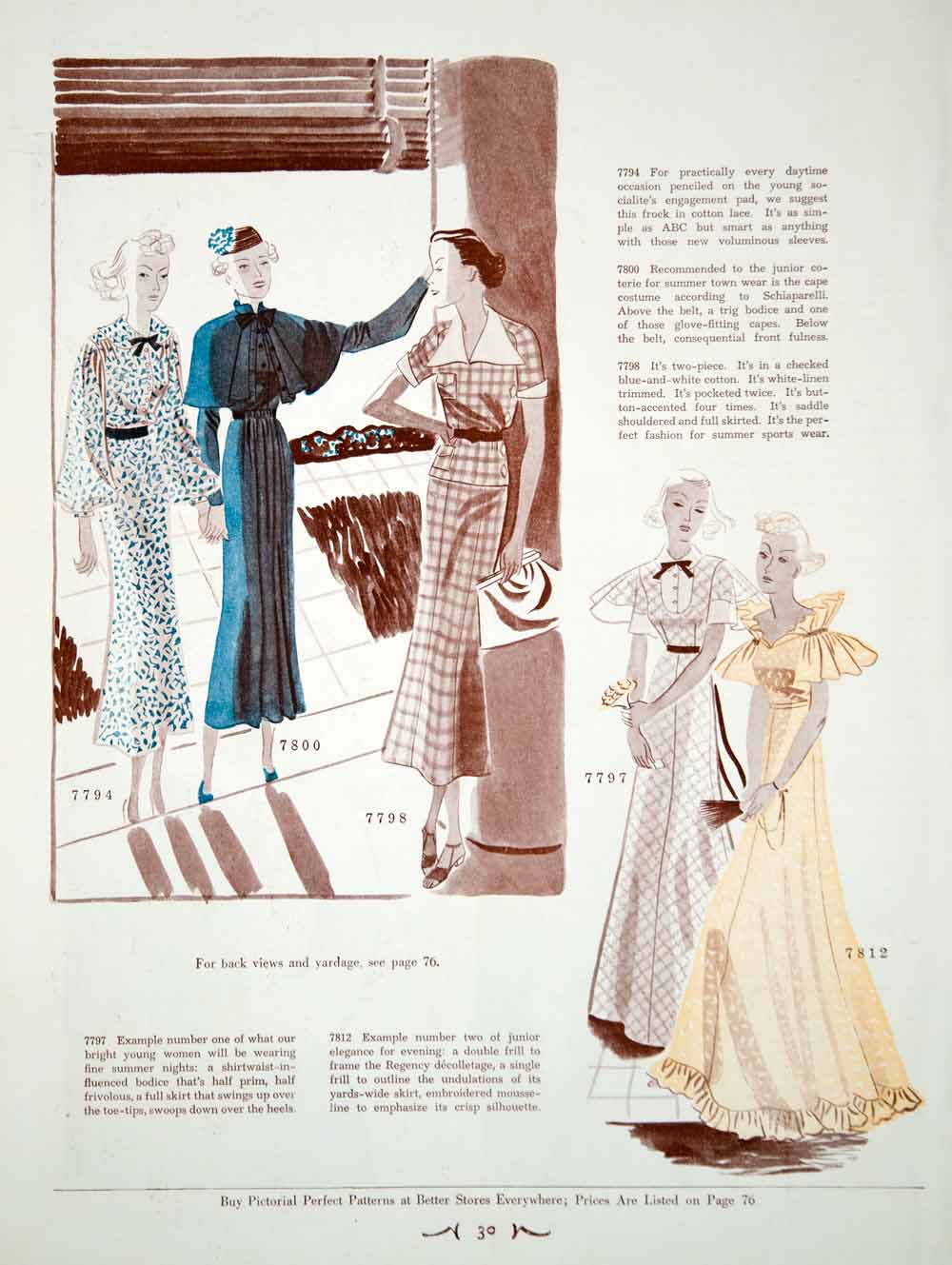 1935 Article Vintage 30s Fashion Women Dresses Evening Gowns Illustrat –  Period Paper Historic Art LLC