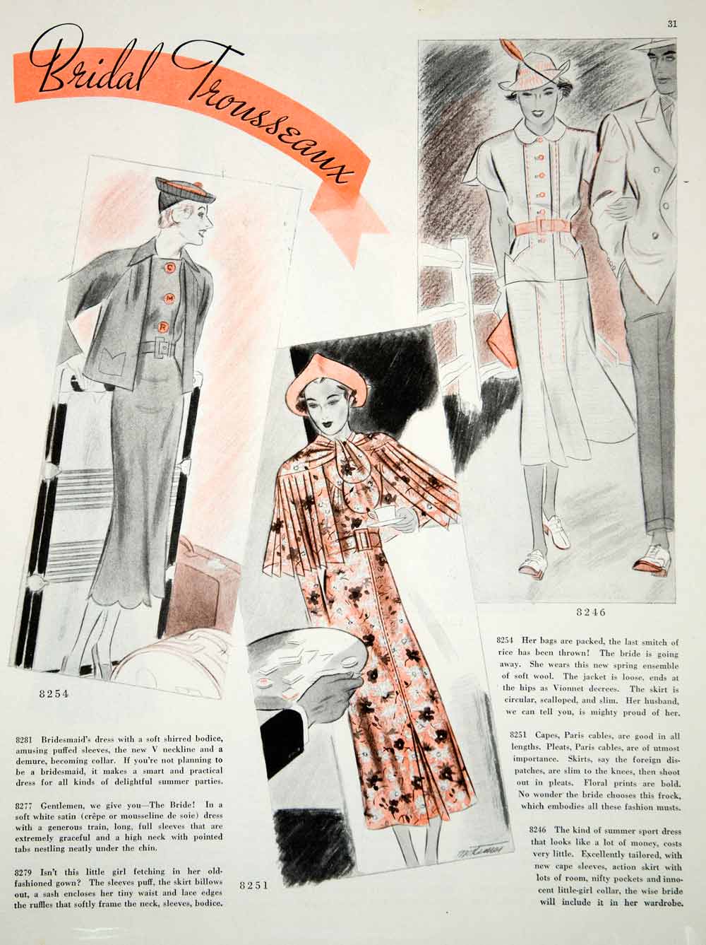 1936 Article Vintage 30's Bridal Fashion Bride Wedding Gown Dress Trou –  Period Paper Historic Art LLC