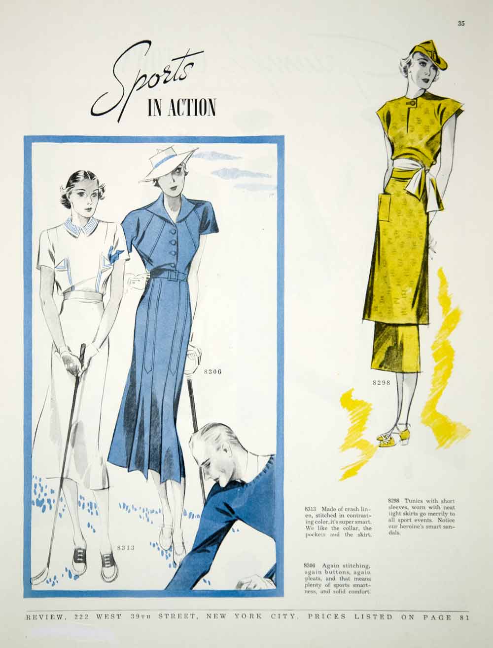 1936 Article Vintage 30's Fashion Women Sportswear Tennis Dress