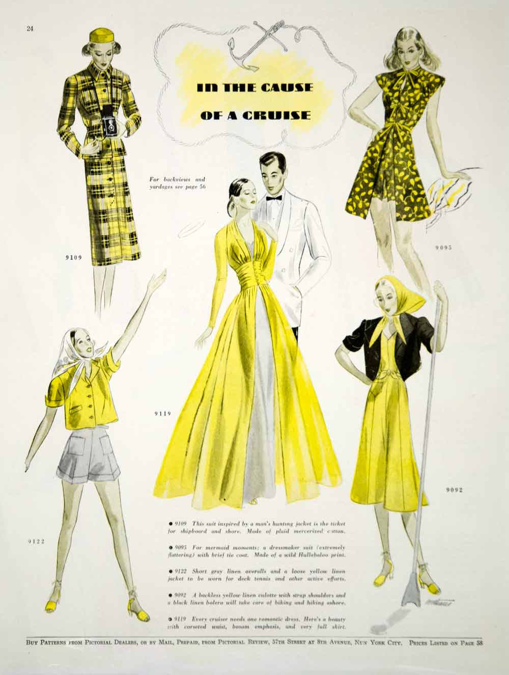 1938 Article Vintage 30's Fashion Cruise Clothing Women Dress Suit Evening Gown