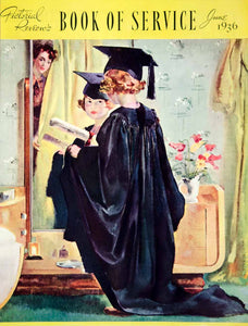 1936 Print Roy Specter Vintage Illustration Child Dressing Up Graduation Gown