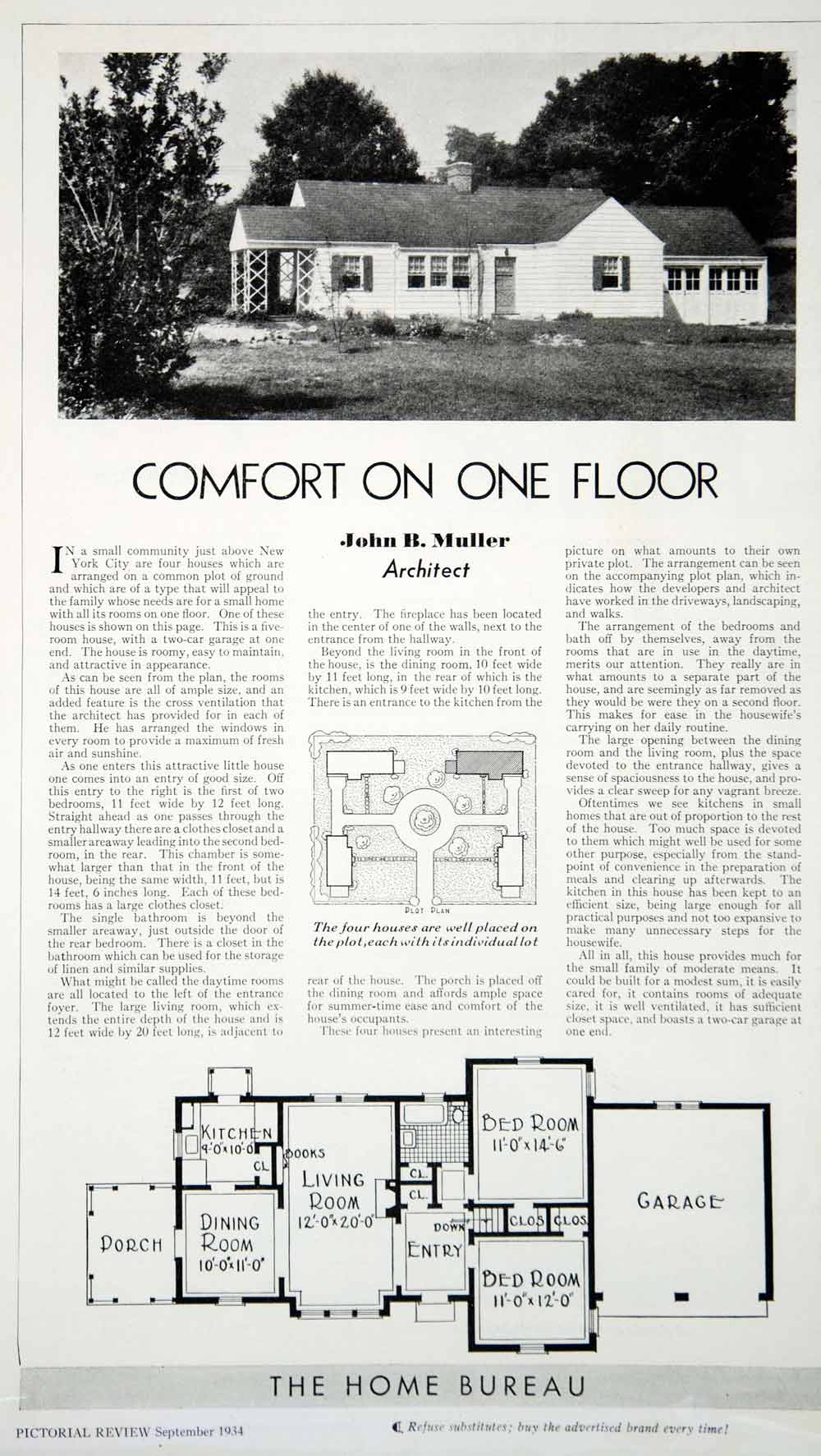 1934 Print John B. Muller House Floor Plan Architectural Drawing Home –  Period Paper Historic Art LLC, image size:1000x1773