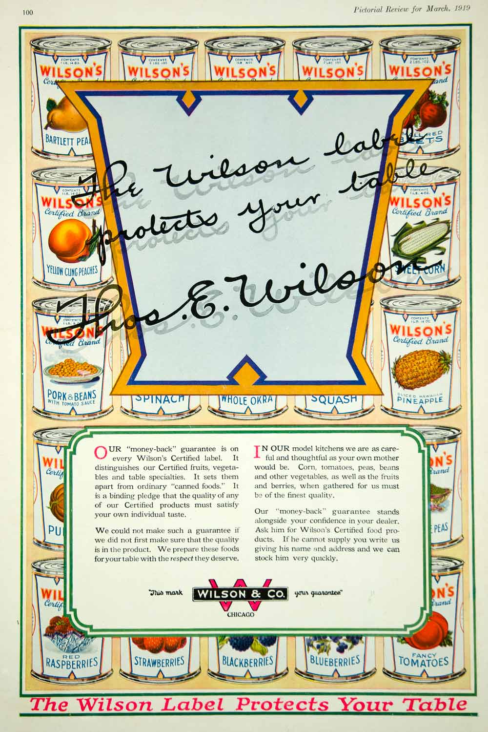 1919 Ad Vintage Wilson Certified Label Canned Vegetables Fruits Food Tin Cans