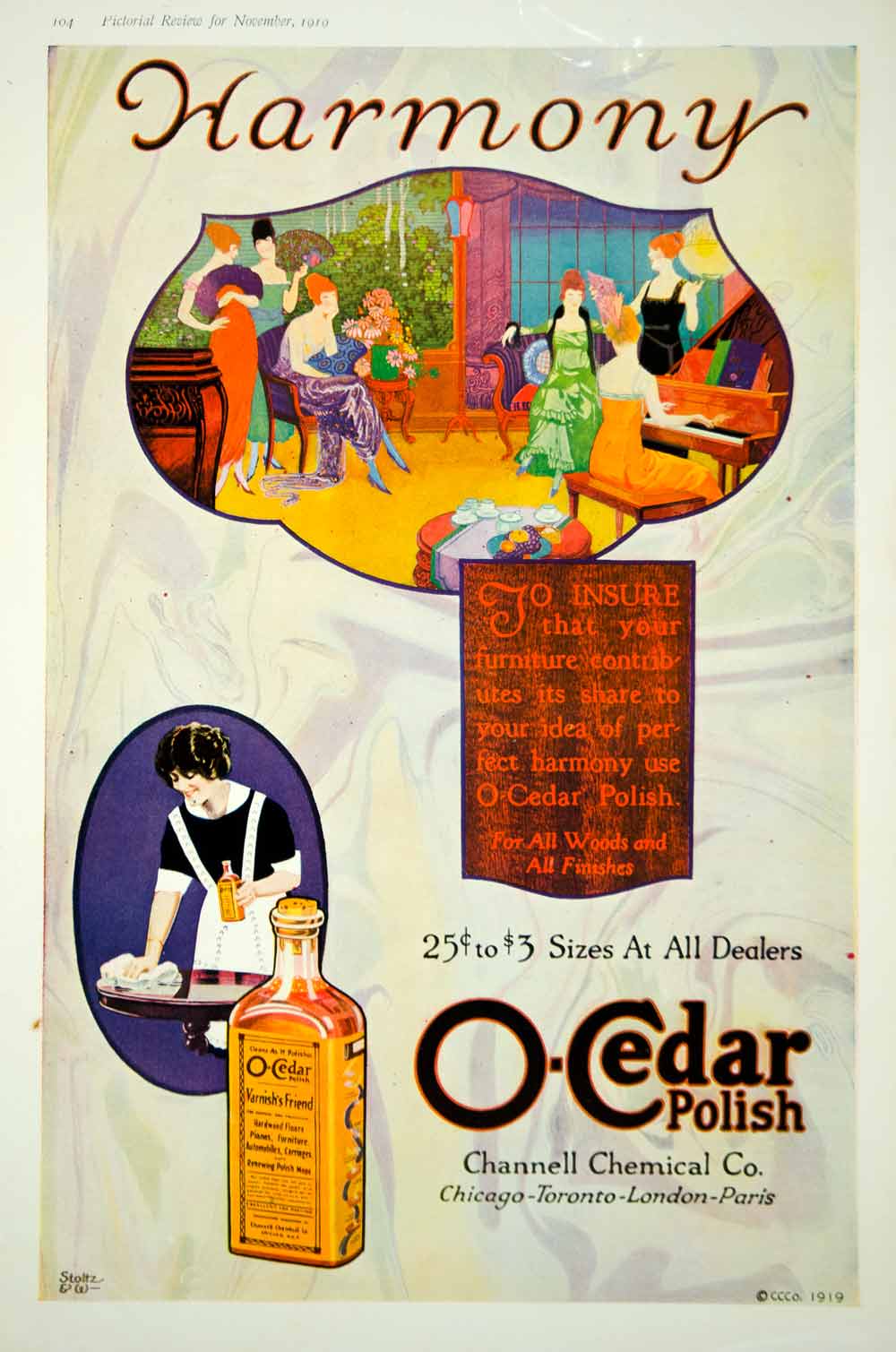 1919 Ad Vintage O-Cedar Polish Furniture Channell Chemical Music Party EW Stoltz