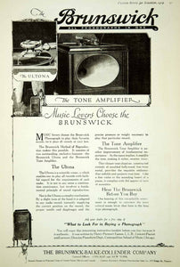 1919 Ad Vintage Brunswick Phonograph Ultona Tone Amplifier Record Player Cabinet