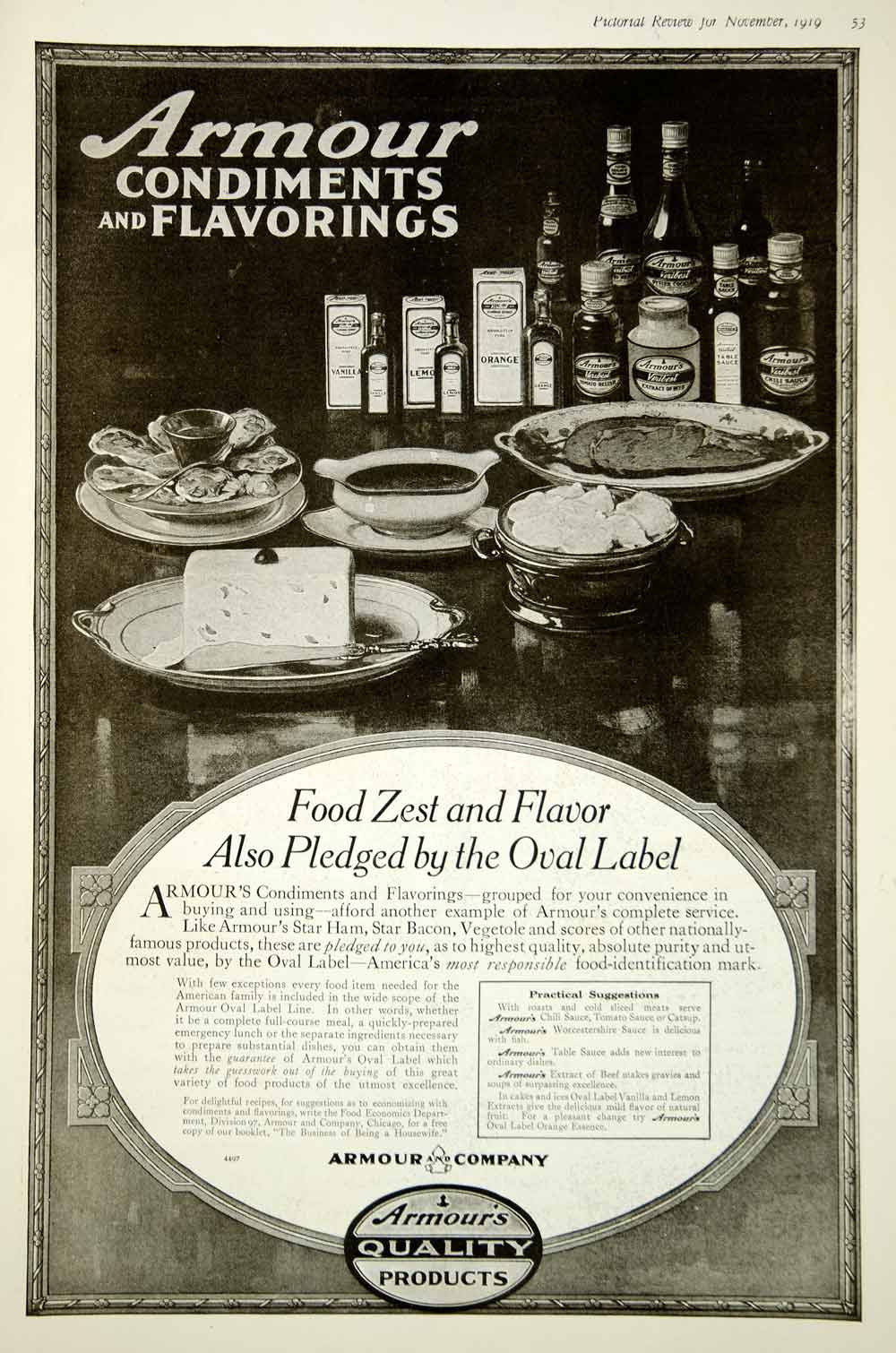 1919 Ad Vintage Armour Condiments Flavorings Chili Table Sauce Catsup Extracts