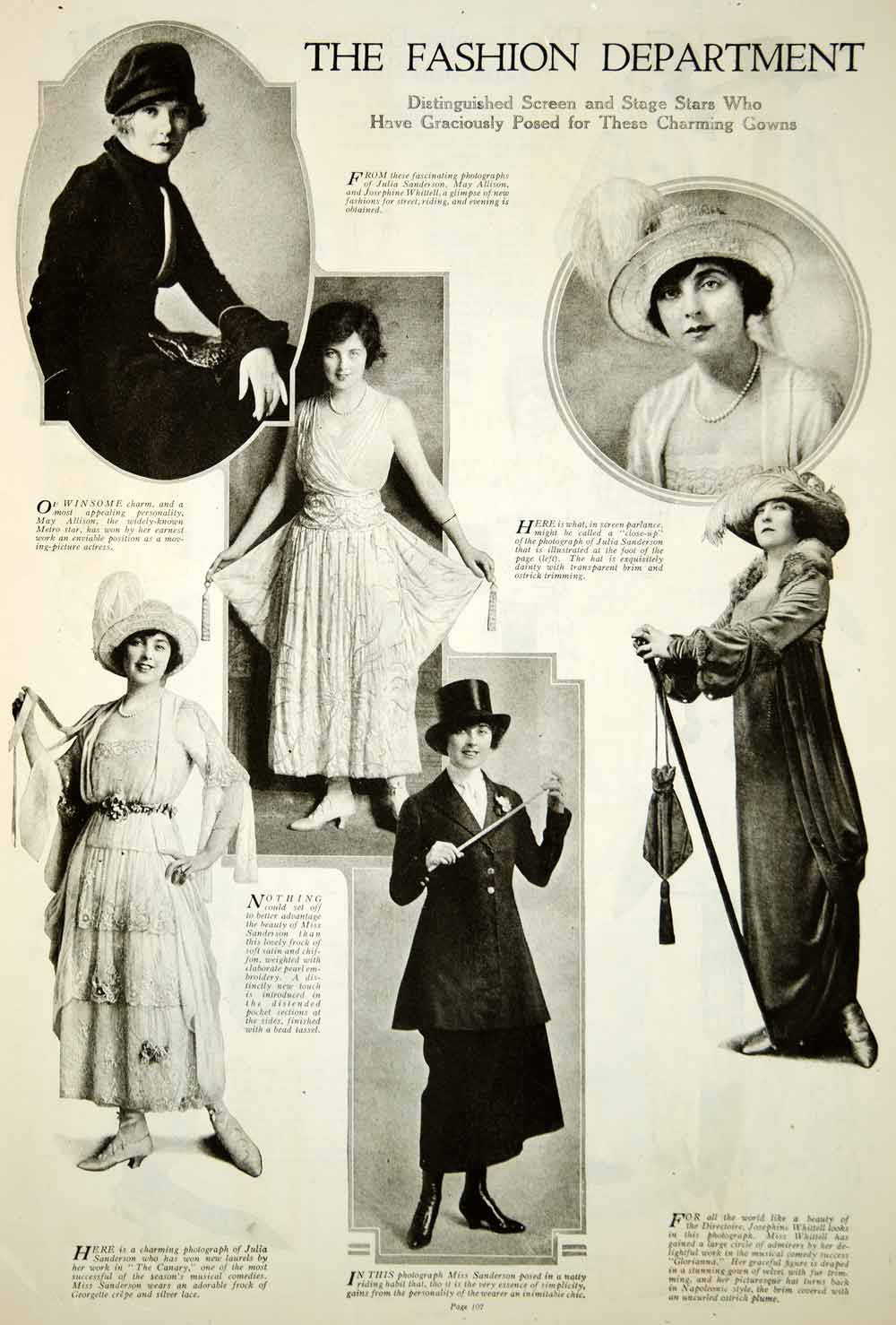 1919 Print May Allison Julia Sanderson Josephine Whittell Silent Film Stage Star