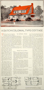 1913 Article Dutch Colonial Cottage Home Architectural Plans William A. Hewlett