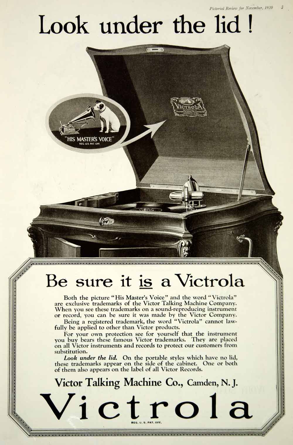 1920 Ad Vintage Victor Talking Machine Victrola Cabinet Phonograph Record Player