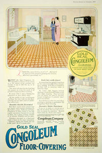 1920 Ad Gold Seal Congoleum Floor Vintage Kitchen Bathroom Linoleum Home Decor