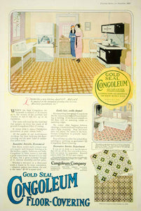 1920 Ad Gold Seal Congoleum Floor Patterns Vintage Kitchen Bathroom Linoleum