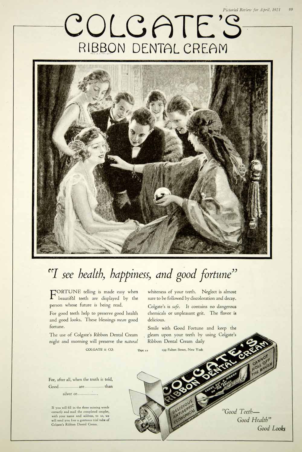 1921 Ad Colgate's Ribbon Dental Cream Toothpaste Fortune Teller Crystal Ball