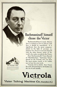1921 Ad Vintage Victrola Phonograph Sergei Rachmaninoff Victor Talking Machine
