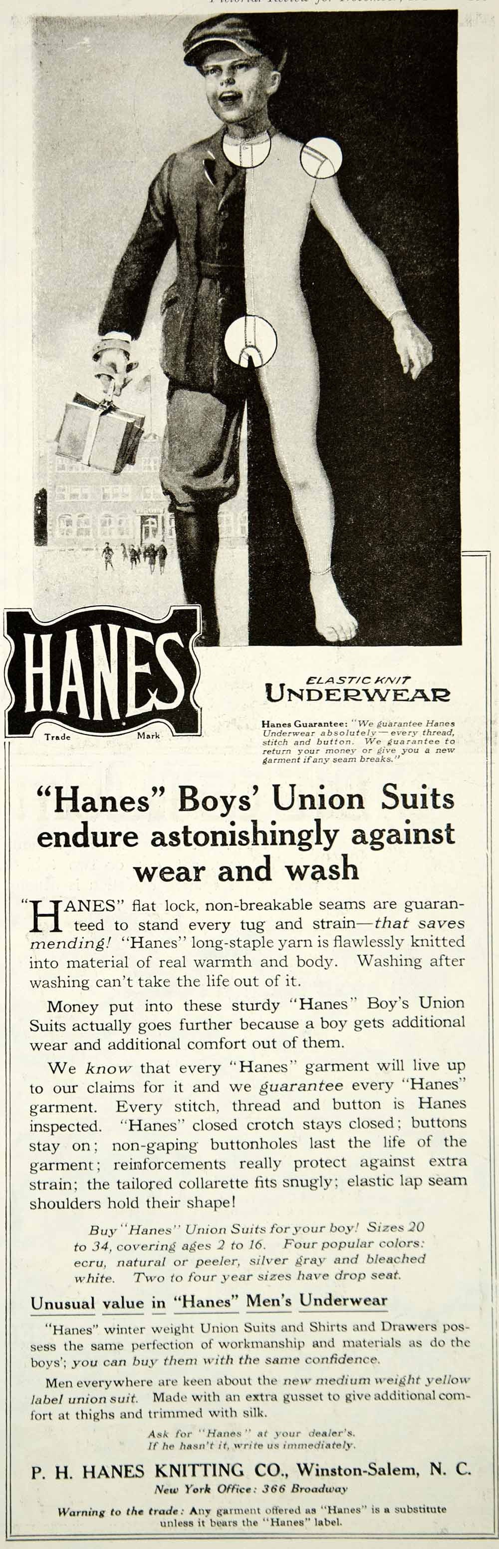 1920 Ad Vintage Hanes Union Suit Boys Underwear One Piece Clothing