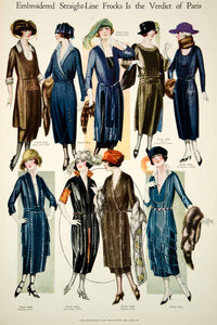 1920 Color Print 1920s Fashion Illustrations Women Flapper Era Dresses Hats Furs
