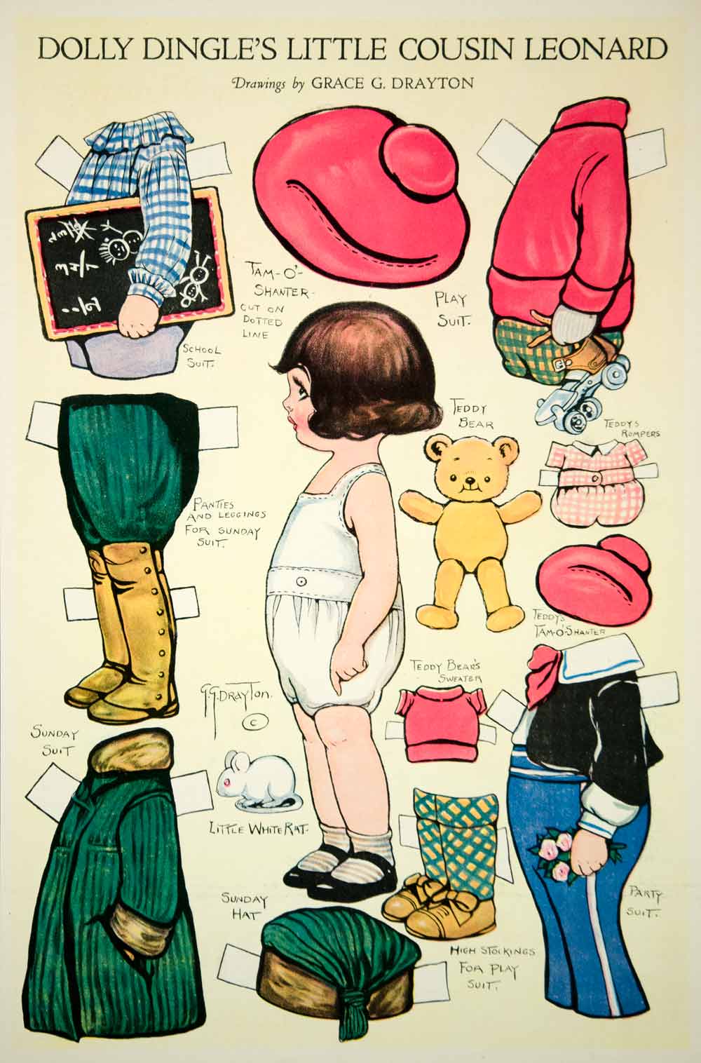 1920 Color Print Dolly Dingle Vintage Paper Doll Grace G. Drayton Cartoon Art