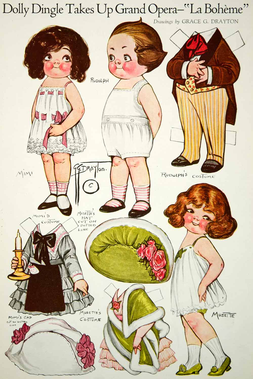 1921 Color Print Dolly Dingle Vintage Paper Doll Opera Costume Grace Drayton Art