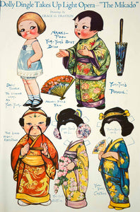 1921 Color Print Dolly Dingle Paper Dolls Opera Mikado Costumes Grace G. Drayton