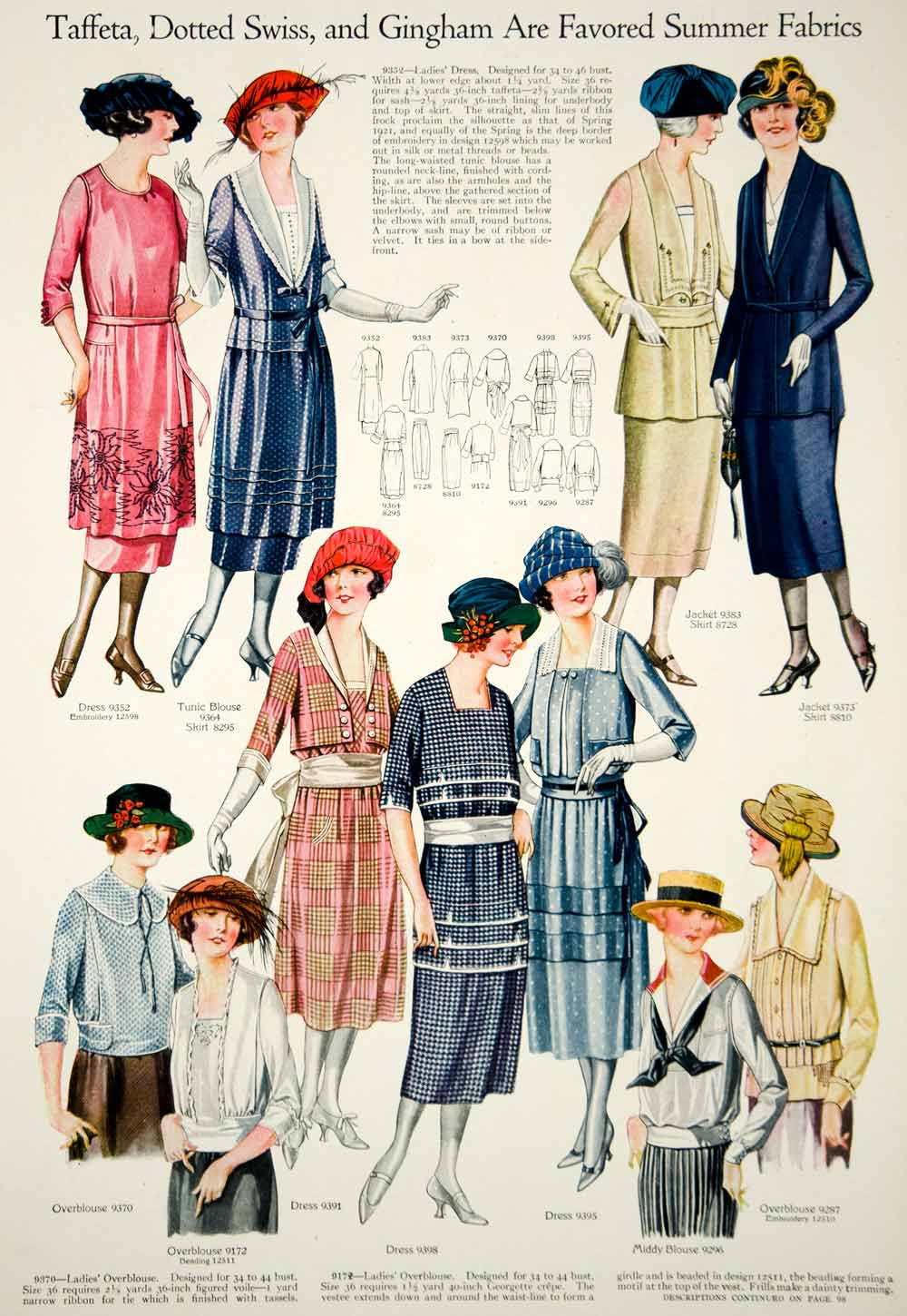 1921 Print Flapper Era Fashion Illustrations Women Spring Dresses Turban Hats - Period Paper
 - 4