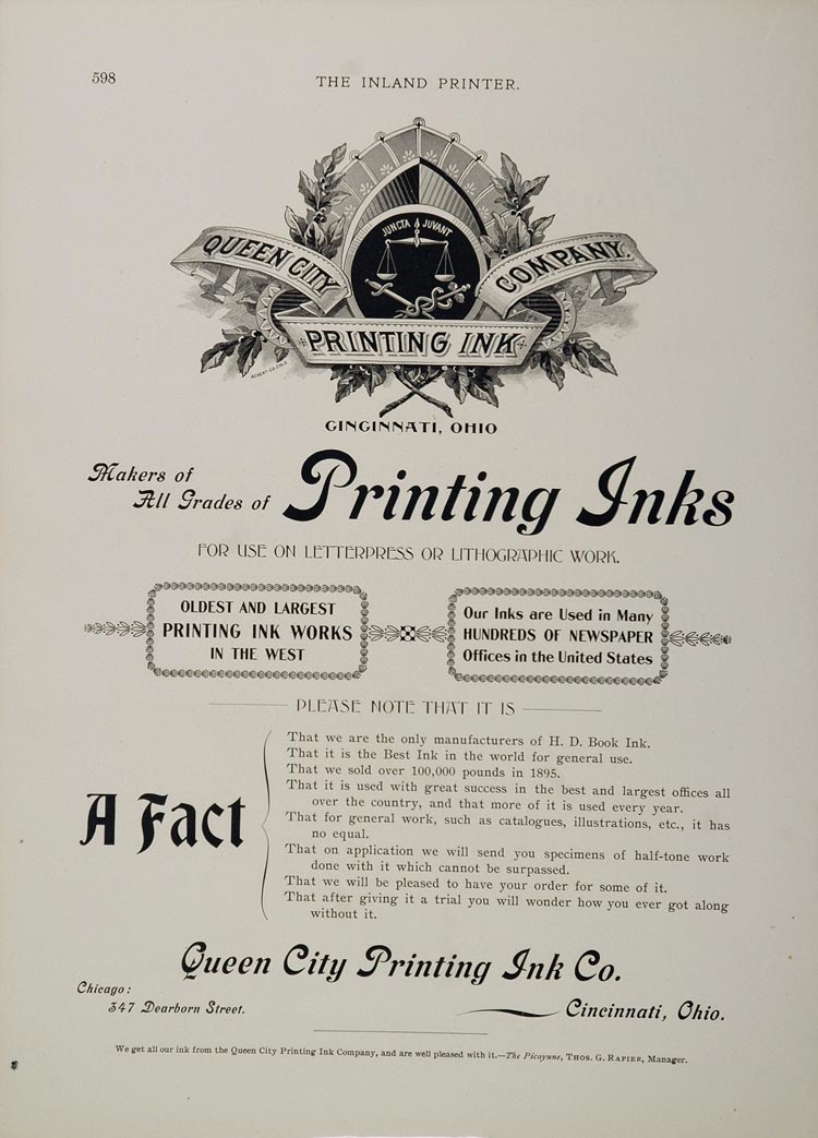 1897 ORIGINAL Ad Queen City Printing Ink Cincinnati OH - ORIGINAL ADVERTISING