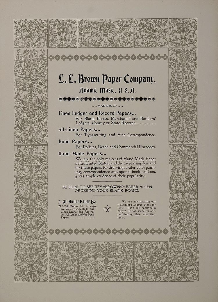 1897 ORIG Ad L. L. Brown Paper J. W. Butler Adams Mass. - ORIGINAL ADVERTISING
