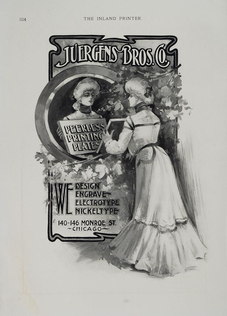 1901 Ad Juergens Brother Peerless Printing Plate Design - ORIGINAL ADVERTISING