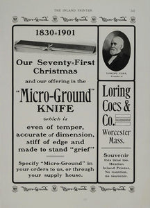 1901 Ad Loring Coes Co. Micro-Ground Knife Worcester MA - ORIGINAL ADVERTISING