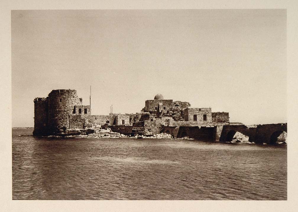 1926 Saida Sidon Sea Castle Fort Lebanon Karl Grober - ORIGINAL PHOTOGRAVURE PS1