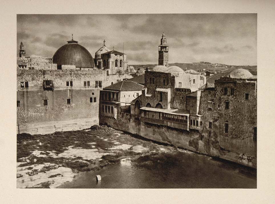 1926 Patriarchs Pool Church Holy Sepulchre Jerusalem - ORIGINAL PHOTOGRAVURE PS1
