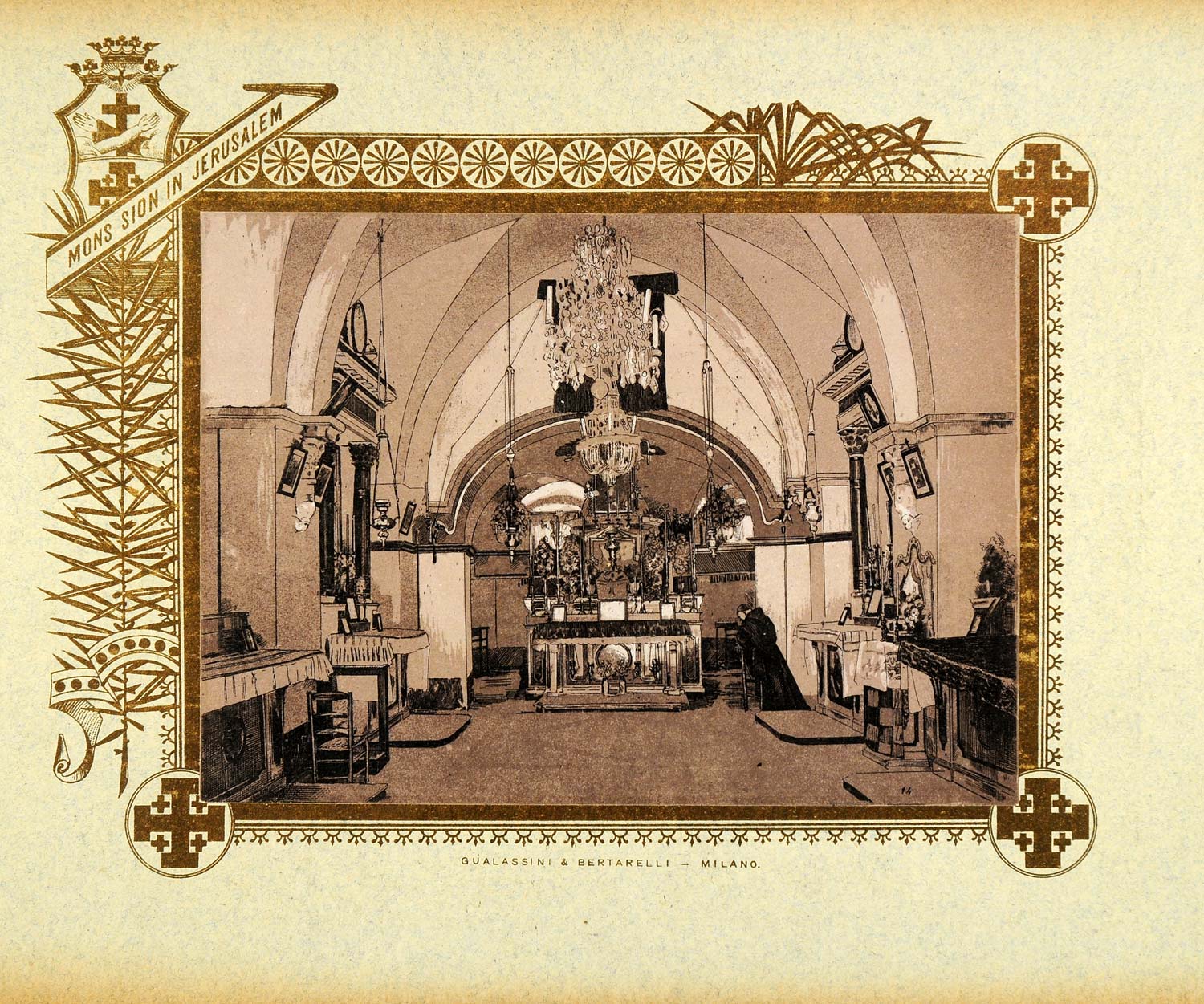1893 Etching Jerusalem Sanctuary of Flagellation Church - ORIGINAL PS3