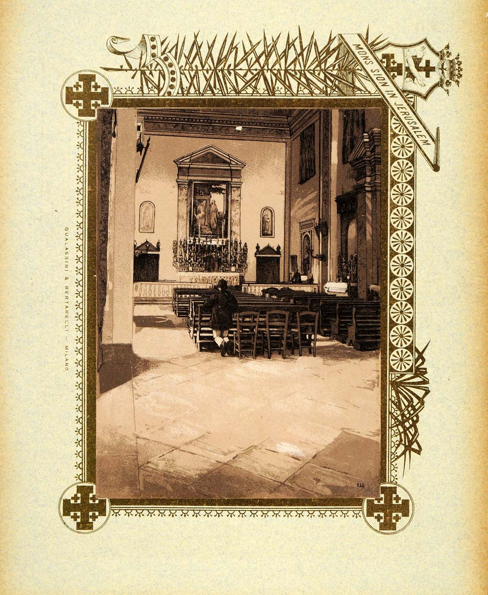 1893 Etching Cairo S. Joseph Church Interior - ORIGINAL PS4